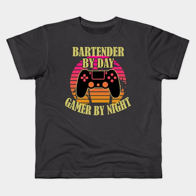 Bartender By Day Gamer By Night Kids T-Shirt by Trade Theory